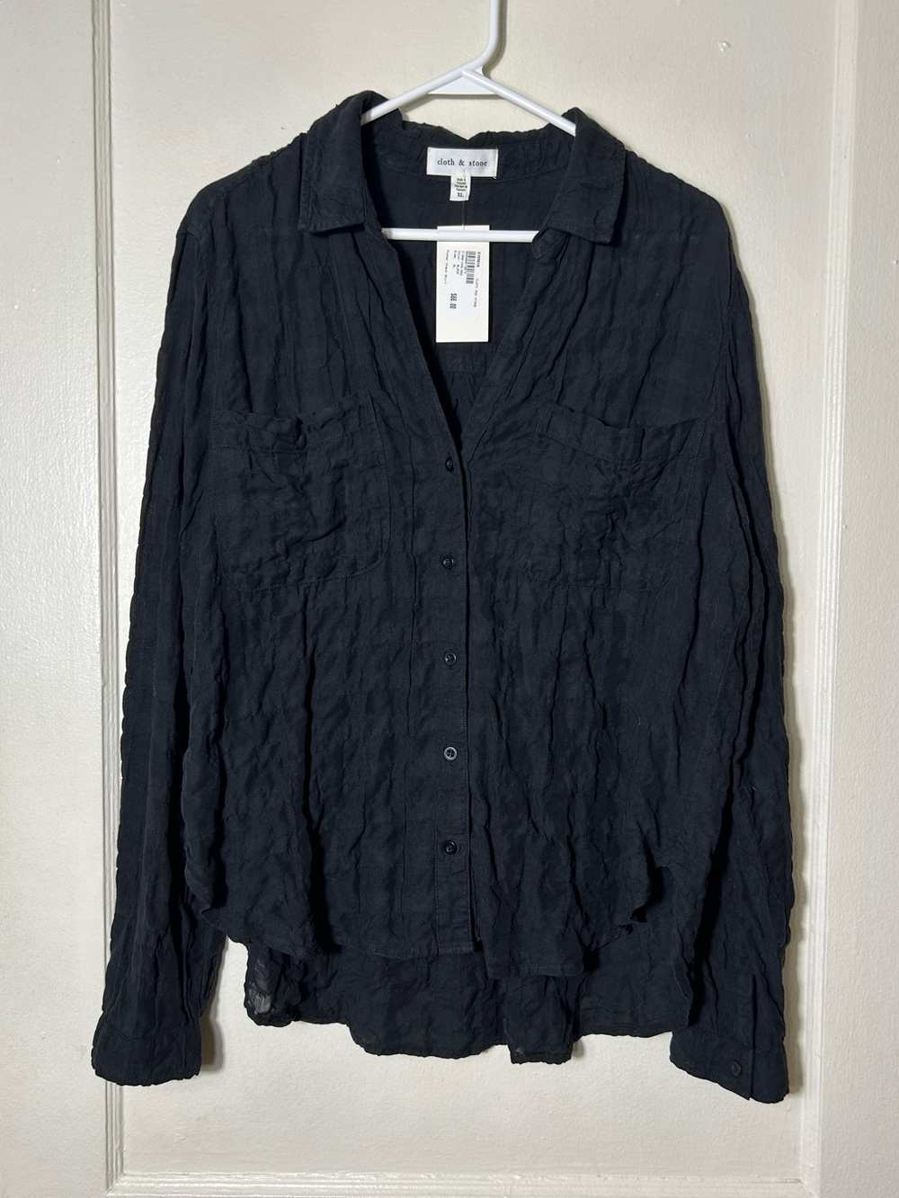 Cloth & Stone evereve black pucker check shirt long sleeve XL NWT